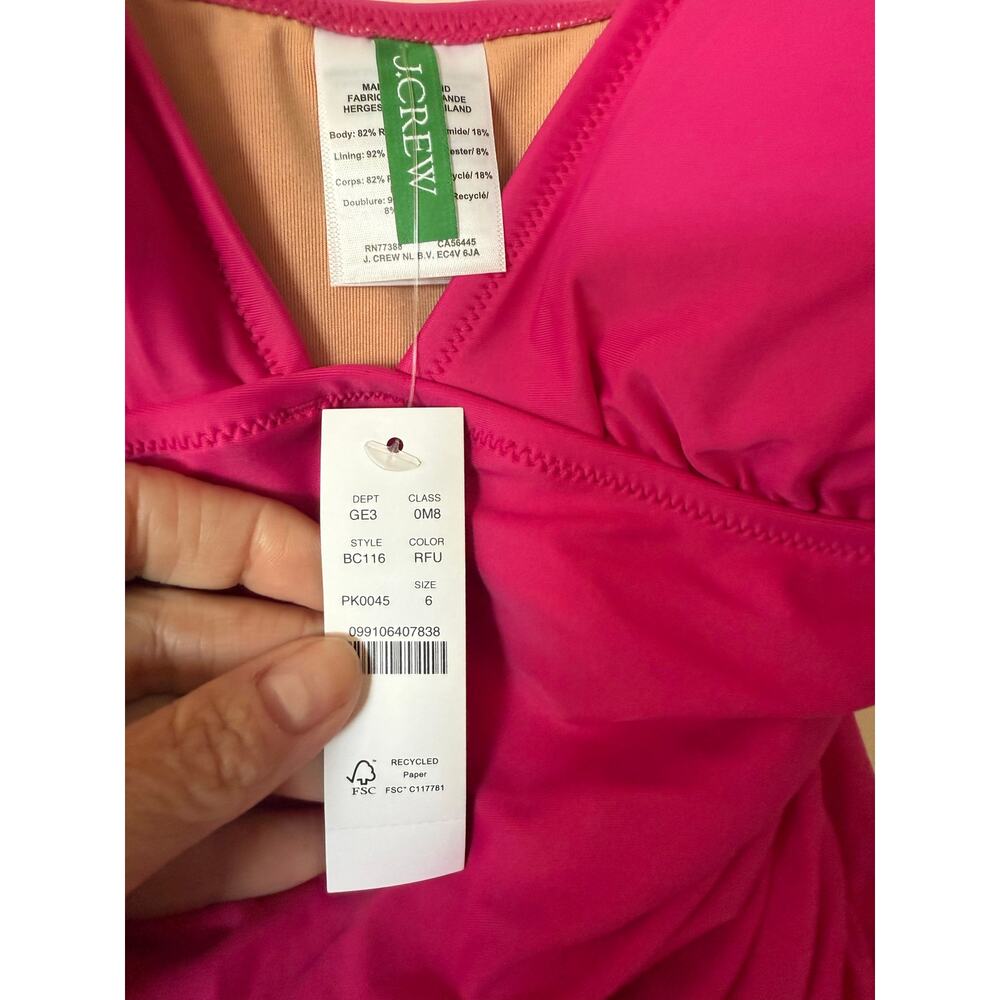 NWT J. Crew Ruched V-neck One-Piece Swimsuit Women's 6 Radiant Fuchsia Pink - Picture 6 of 9